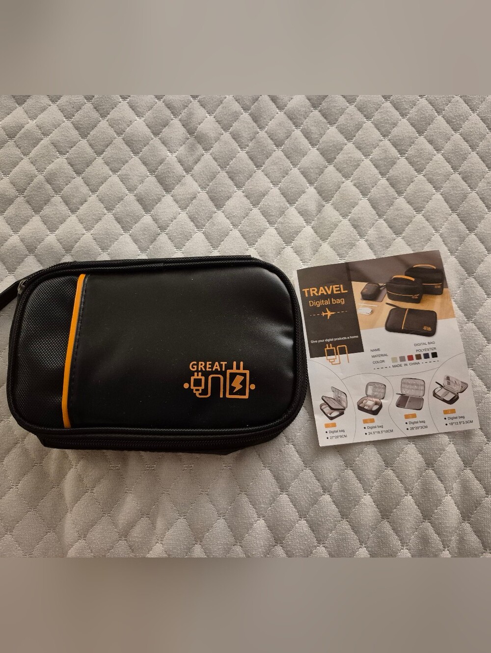 GREAT Travel Electronics Organizer Pouch - Black with Orange Accent